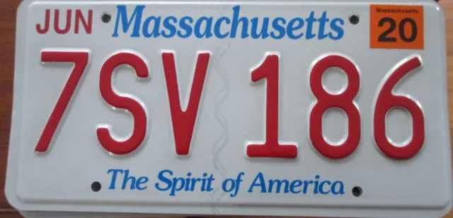 2020 Massachusetts Spirit Of America License Plate #  7Sv 186