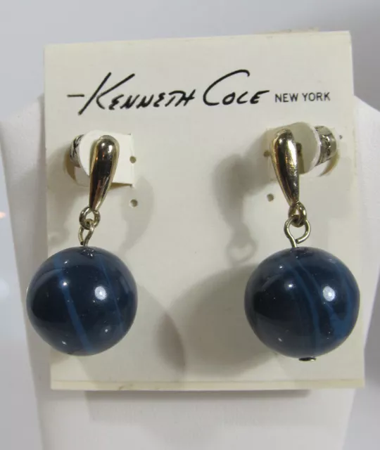 Kenneth Cole New York Gold-Tone Blue Bead  Drop Earrings