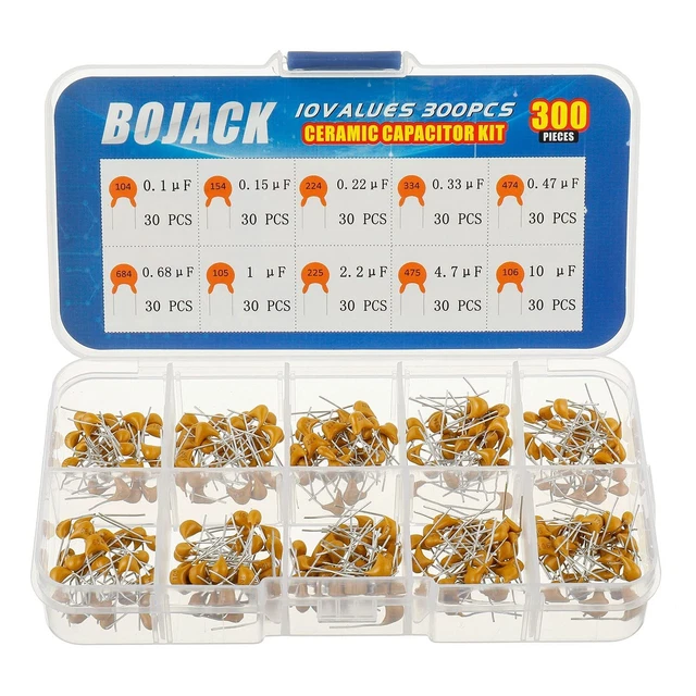 10 Values 300 Pcs Ceramic Capacitor Assortment Kit, 0.1-10 uF, Multilayer