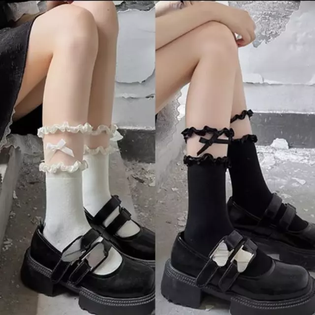 2 Paia Donna a Balze Pizzo Fiocco Giuntura Caviglia Calzini Danza Casual Dolce