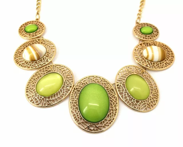 Style&co. Necklace Gold Tone Green Cabochon Filigree Oval Retail $34 2