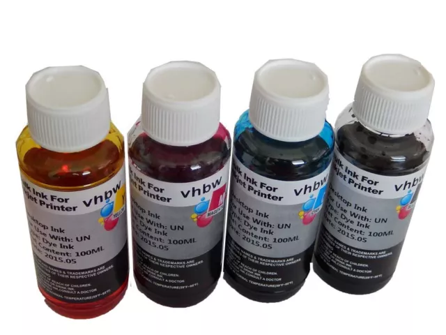 4x 100ml - Set d'encre DYE - Noir Cyan Magenta Jaune - pour HP, Epson