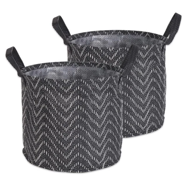 DII Round Paper Small Tribal Chevron Laundry Bin in Black/White (Set of 2)
