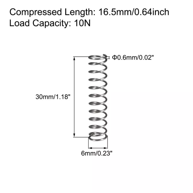 Compressione Molla,6mmx0,6mm 30mm Libero Lunghezza,10N,Tono argento,20pz 3