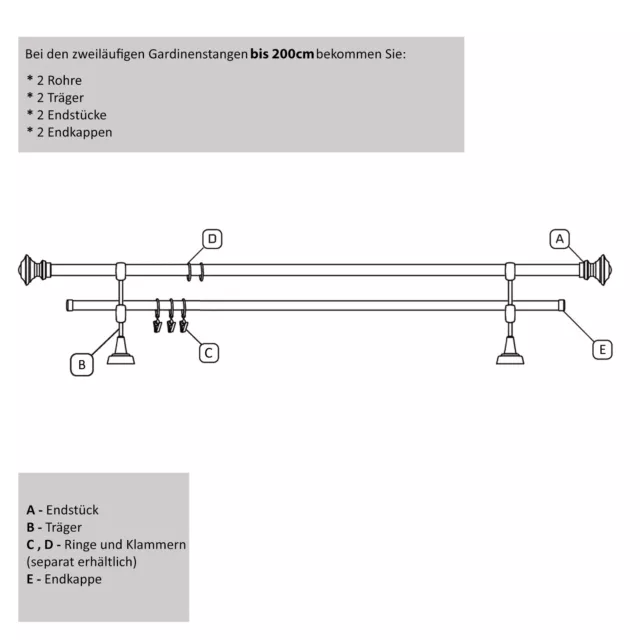 Gardinenstange 16mm Einläufig Zweiläufig Silber Gold Edelstahloptik Wandmontage 2