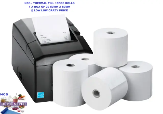 80x80 Thermal Receipt Paper Till Rolls (20 Rolls) Compatible With Epos Terminals