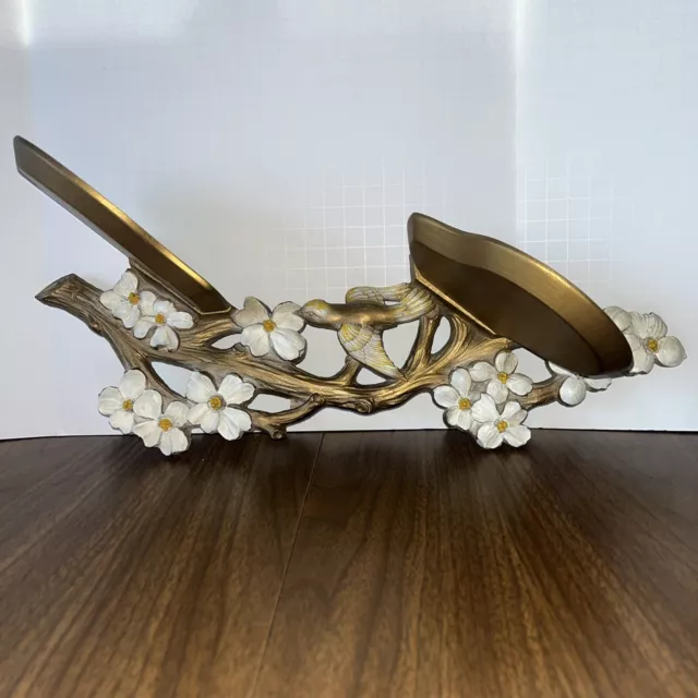 Vintage MCM Syroco Wood Floral Bird Gold Wall Sconce Shelf Ornamental 15”
