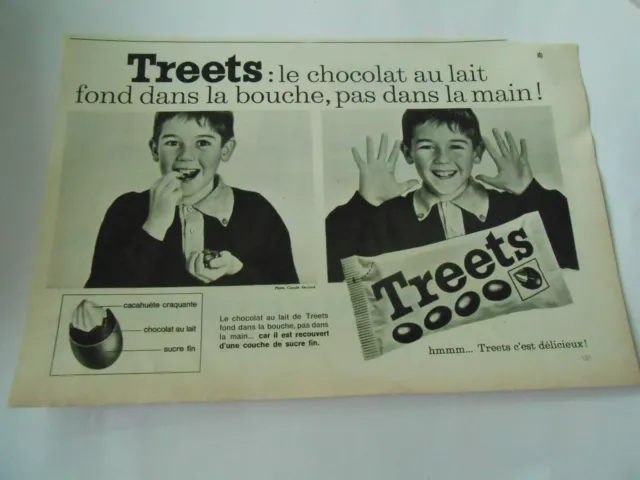 Publicité de Presse 1966 Treets le Chocolat au lait fond dans la bouche
