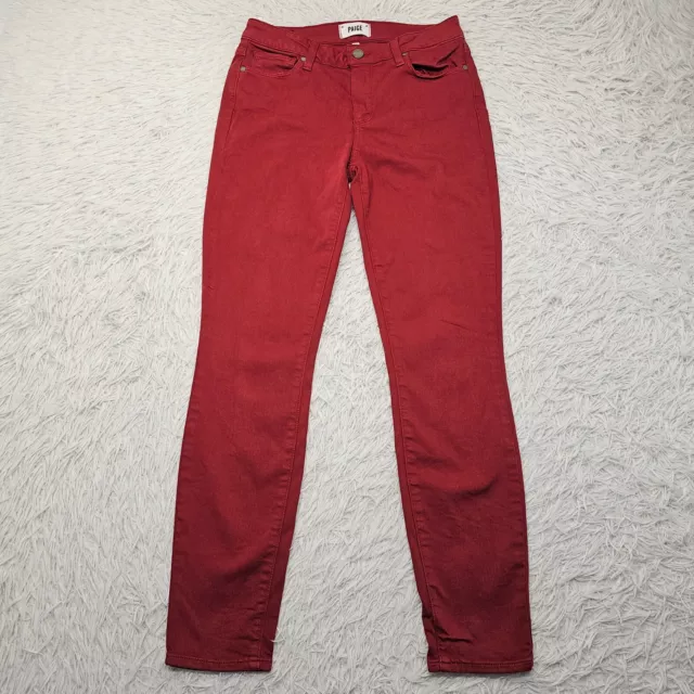 Womens Paige Verdugo Ankle Red Stretch Denim Skinny Jeans Size 28