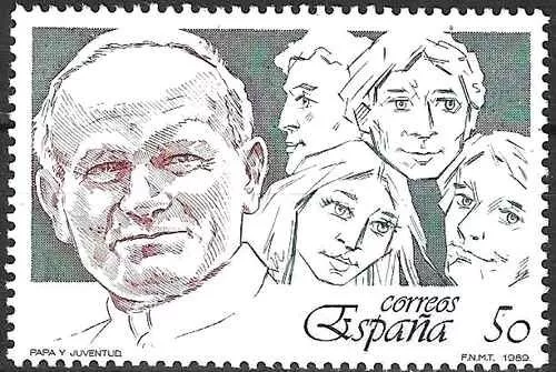 Timbre Religion Pape Jean Paul II Espagne 2637 ** (74250FE)