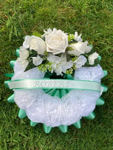 8” Artificial Silk Ring Wreath Funeral/Memorial for grave free name on ribbon