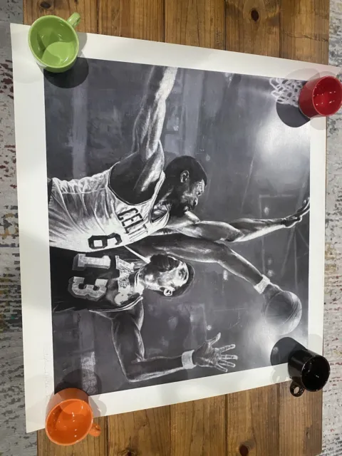 Bill Russell & Wilt chamberlain lithograph  30.5x28 Signed by Stephen Holland