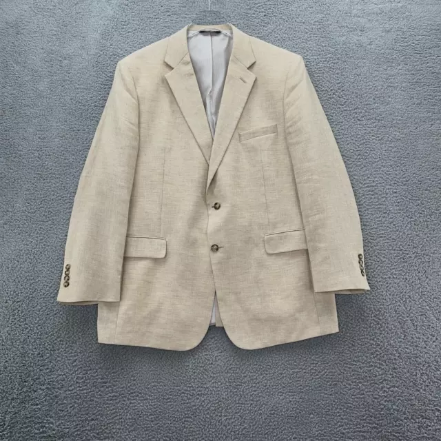 Jos A Bank Mens Blazer Khaki Beige 46L Linen Wool Sports Coat Jacket