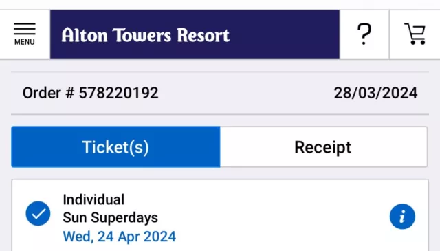 2no Tickets To Alton Tower Wednesday 24th April 2024