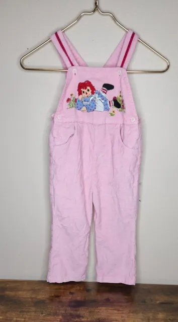 Vintage Raggedy Ann & Andy Bib Overalls Pants  Pink Corduroy Girls Size 3T