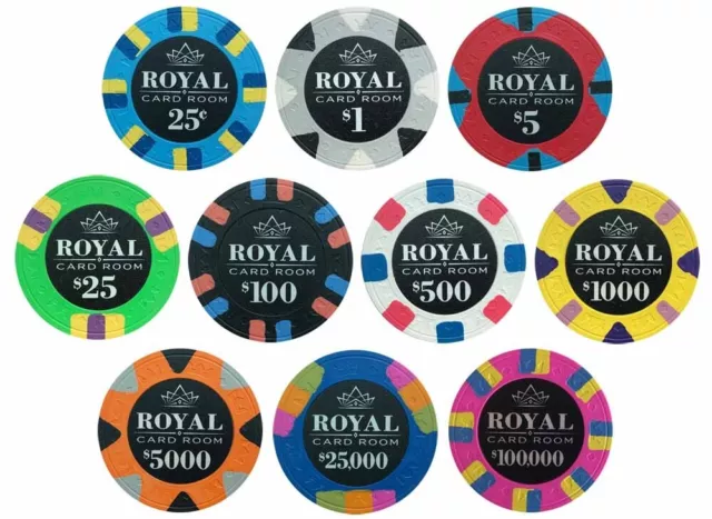 (10) Royal Card Room Poker Chips Sample Set