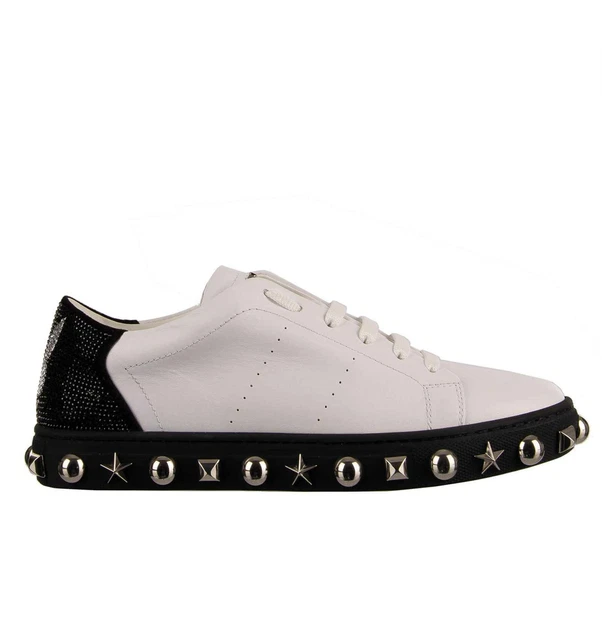 Philipp Plein Playboy Low-Top Chaussures Baskets Cristal Rivets Blanc Noir 08534