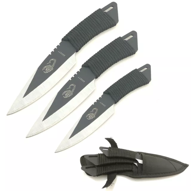 3PC Fixed Blade Knife Outdoor Survival Hunting Camping Knives &Sheath