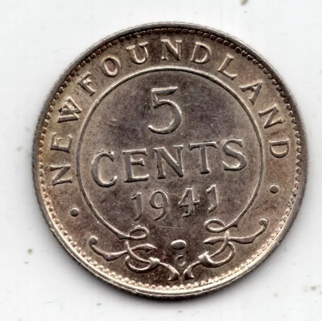 1941 C Newfoundland 5 Cents Silver Coin