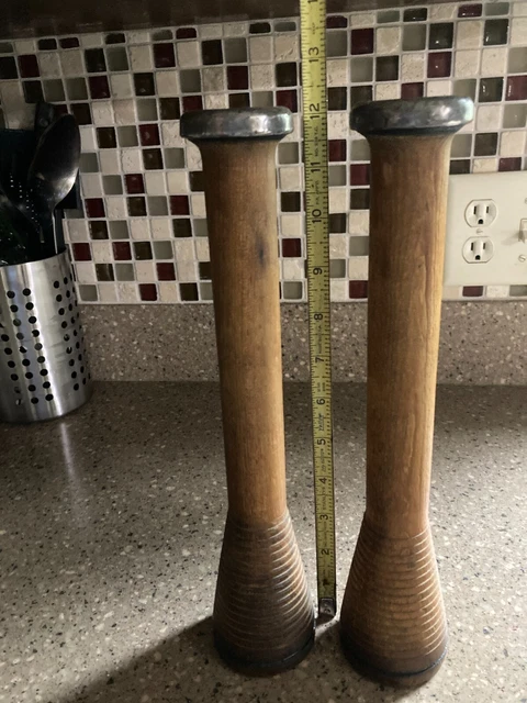 2-LARGE VINTAGE WOODEN SPOOLS Industrial Bobbin Thread Textile Candle Holders