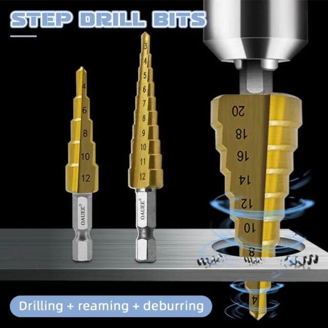 3Pcs Step Drill Bit Titanium Plating Wood Hole Cutter Cone Drill Power Tools Set 3