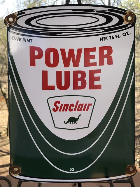 Vintage Dated Sinclair Power Lube Oil Can Porcelain Gas Pump Sign