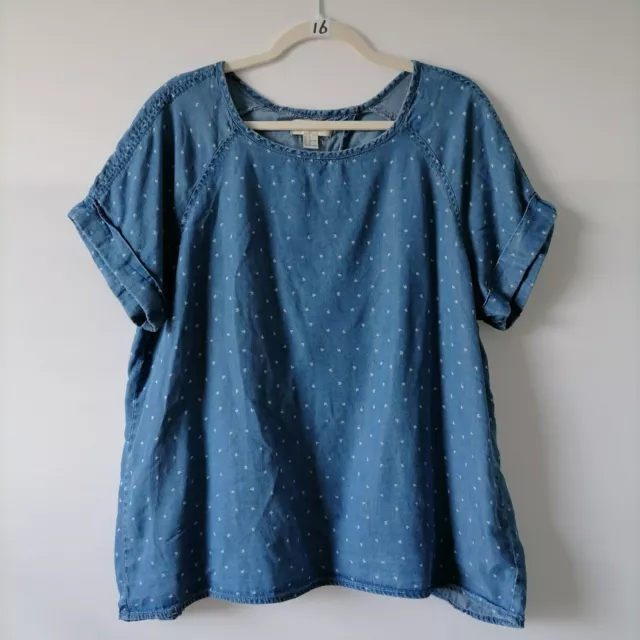 Life in Progress Forever 21 Blue Chambray Heart Dot Open Back Blouse Top Size 1X