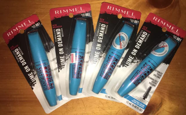 Lot of (4) RIMMEL Volume on Demand SCANDAL EYES Mascara 001 Black Noir 0.40 oz.