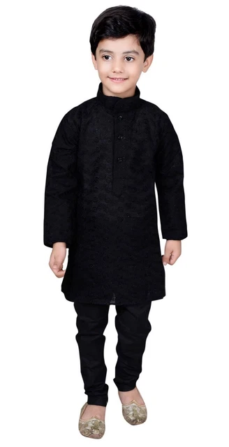 Pigiama Kurta Ragazzi Cotone Indiano Bollywood Nero Sherwani Bambini Bambini 844