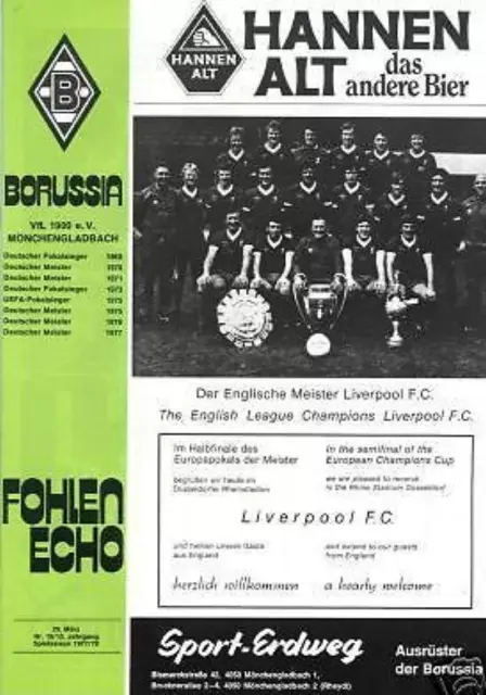 1978 EUROPEAN CUP SEMI-FINAL- BORUSSIA M v LIVERPOOL