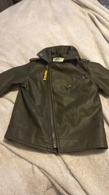 Genuine Kids From Oshkosh Faux Leather Toddler Zip Up Lined Jacket Coat Black 2T