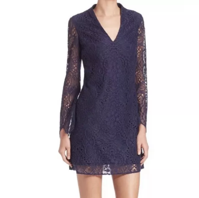 Lilly Pulitzer Women’s Navy Felicity Sunburst Lace Long Sleeve Sheath Dress Sz 4