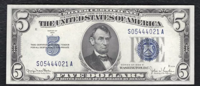 Fr. 1654 1934-D $5 Five Dollars Silver Certificate Note Gem Uncirculated (B)