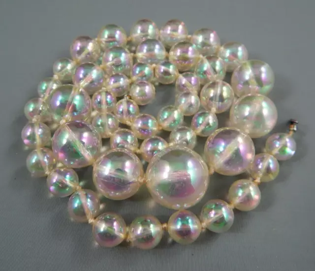 1950's Vintage Iridescent Lucite Graduated Soap Bubble Bead Necklace 24" 1950's Vintage Iridescent Lucite Graduated Soap Bubble Bead Necklace 24"