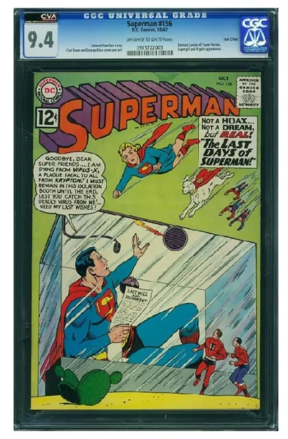 SUPERMAN #156 CGC 9.4 NM, ow/w pages, Twin Cities pedigree, CVA exceptional, DC