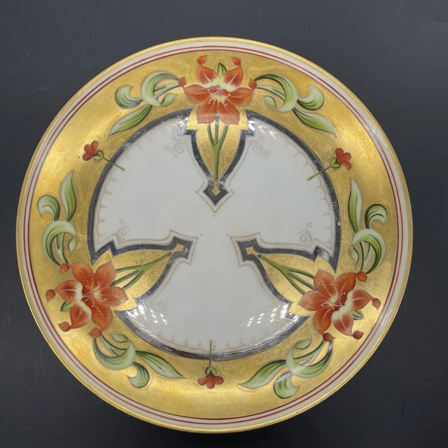 HAND PAINTED W Pickard China plate orange lily gold silver art nouveau