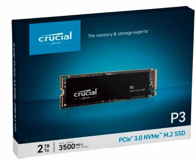Crucial P3 2TB NVMe M.2 2280 SSD Solid State PCIe Read 3500MB/s CT2000P3SSD8