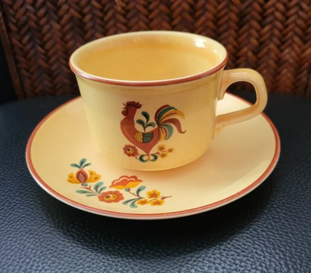 Set Of 3 Vtg Taylor Smith & Taylor Reveille Rooster Coffee Tea Cups & Saucers