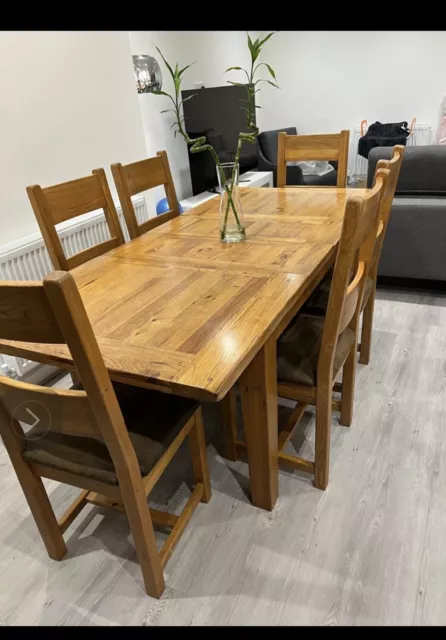 Solid Oak Extendable Dining Table And 6 Nubuck Suede Chairs 203x170x79 RRP£2800