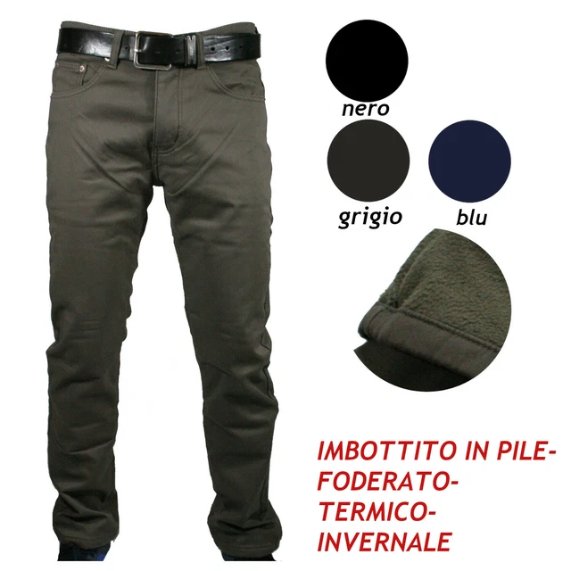 Pantaloni Jogging Uomo Invernali: In Cotone Termico Con Pile, Chiusura Lampo Integrale, Tasche, Neri, Per Fitness E Tempo Libero - 3