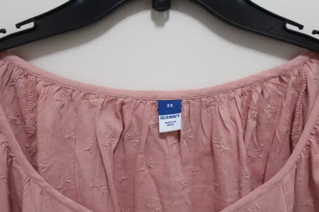Old Navy Womens Button-Up Blouse Embroidered Lace Inserts Rose Pink Size S & 3X