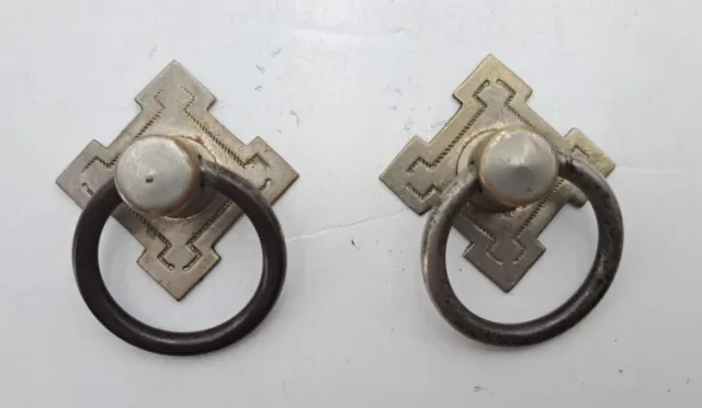 Victorian Eastlake Drop Ring Drawer Pulls Drop Knobs Brass Hardware Lot of 2