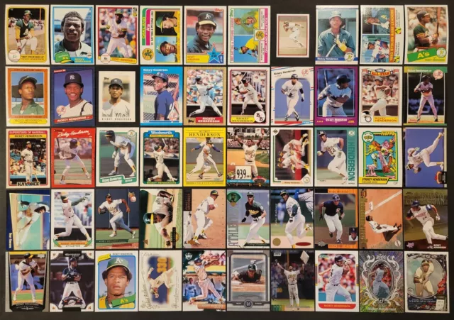 Lot of 50 Different RICKEY HENDERSON Baseball Cards HOF 1981-2023 BB3064