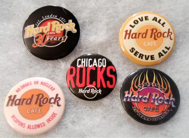 Hard Rock Cafe Lot Of 5 Various Assorted Buttons - See Picture