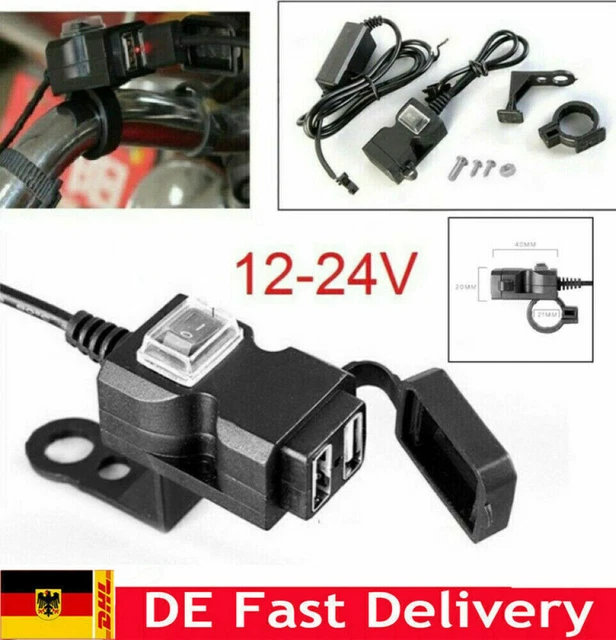 Caricabatterie USB Per Moto Impermeabile Doppia Porta 5V/2.1A, Per Manubrio O Specchio