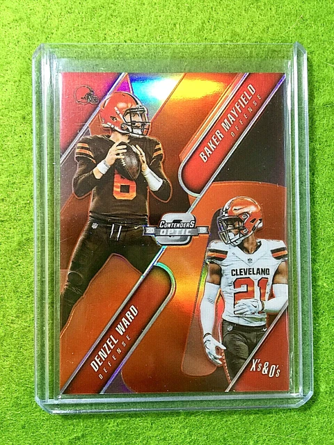 BAKER MAYFIELD ORANGE PRIZM ROOKIE CARD DENZEL WARD RC 2018 Contenders Optic /49