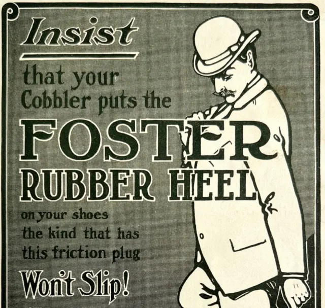 1904 Foster Rubber Heel Bowler Hat Advertisement Shoes Ephemera 7.5 x 4.75"