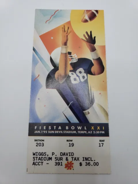 1992 Fiesta Bowl XXI Ticket Stub Penn State vs. Tennessee 1/1/92 Vintage