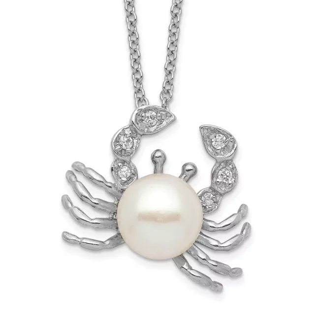 Cheryl M Silver  Freshwater Cultured Pearl and Brilliant-cut CZ Crab 18 Inch Nec