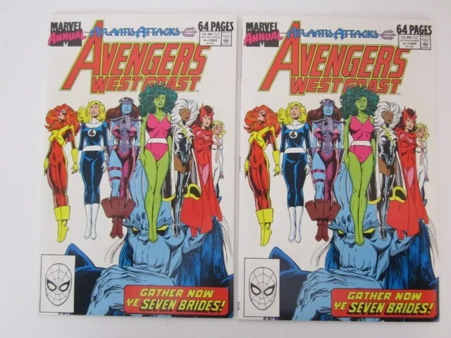 TWOAvengers West Coast Annual #4  MARVEL Comics 1989 VF+ She-Hulk Storm Scarlet